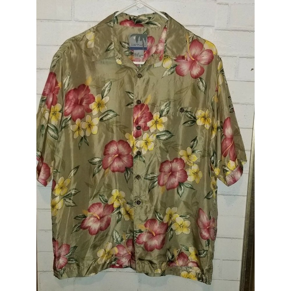 Silk Traders Button Up Shirt  Sz Small  Hawaiian Print 100% Silk